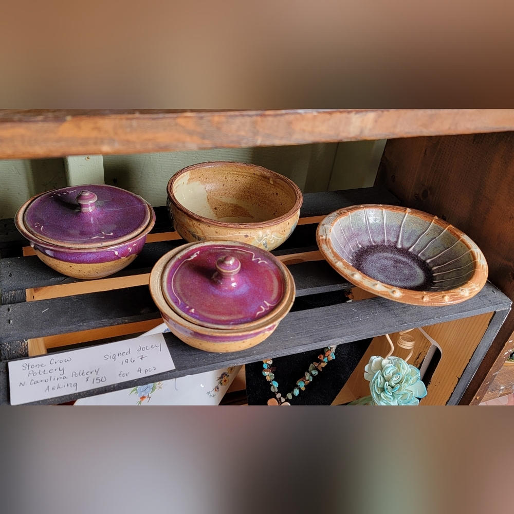 Handcrafted STUDIO SCP Pottery Bowls And 2 Lids 1967